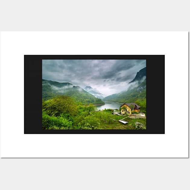 Lake in the mountains on a foggy day Wall Art by naturalis